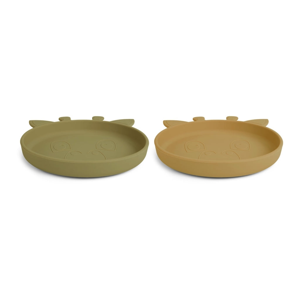 nuuroo Akila silikone tallerken 2-pak Tallerken Olive green / Dusty yellow